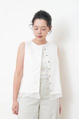 White 2 ways double layering linen vest w/ string