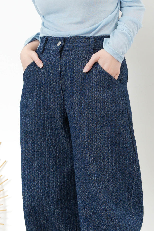 Navy pattern texture wide leg jeans