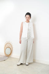 White 2 ways double layering linen vest w/ string