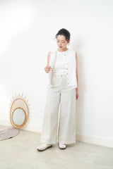 White 2 ways double layering linen vest w/ string