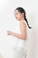White 2 ways double layering linen vest w/ string
