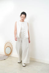 White 2 ways double layering linen vest w/ string