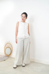 White 2 ways double layering linen vest w/ string