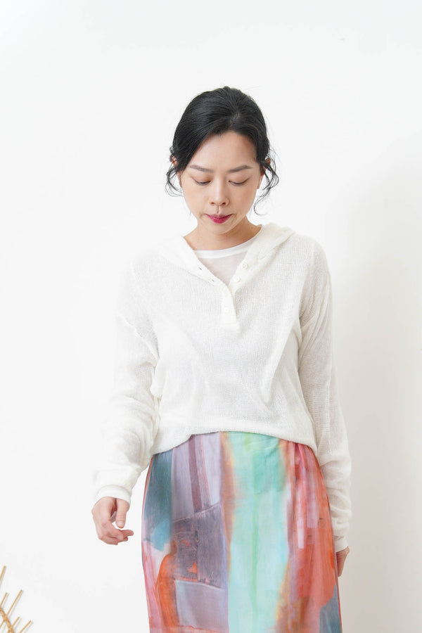 White soft knit net hoodies