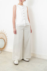 White 2 ways double layering linen vest w/ string