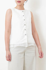 White 2 ways double layering linen vest w/ string