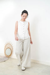 White 2 ways double layering linen vest w/ string