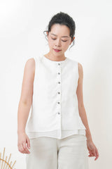 White 2 ways double layering linen vest w/ string