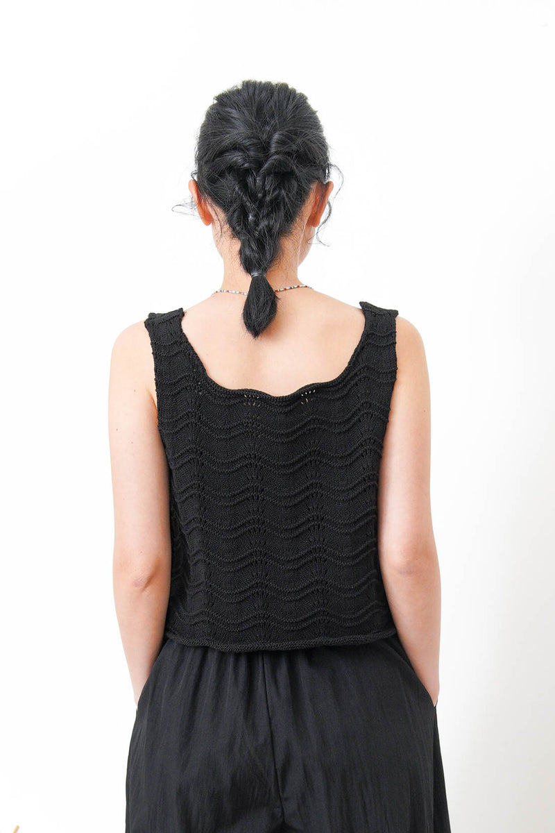 Black wavy texture crochet vest