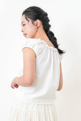 White stripes texture blouse in balloon sleeves