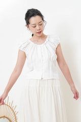 White stripes texture blouse in balloon sleeves