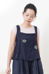 Navy square neck cami in cross embroidery