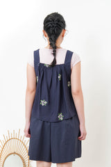 Navy square neck cami in cross embroidery