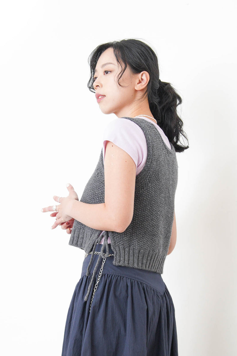 Grey split hem vest in premium wool