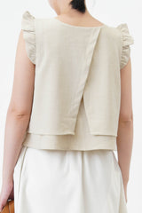 Beige double layers vest in ruffle shoulders