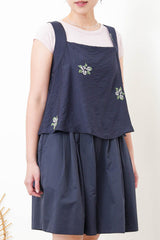 Navy square neck cami in cross embroidery