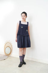 Navy square neck cami in cross embroidery