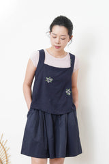 Navy square neck cami in cross embroidery