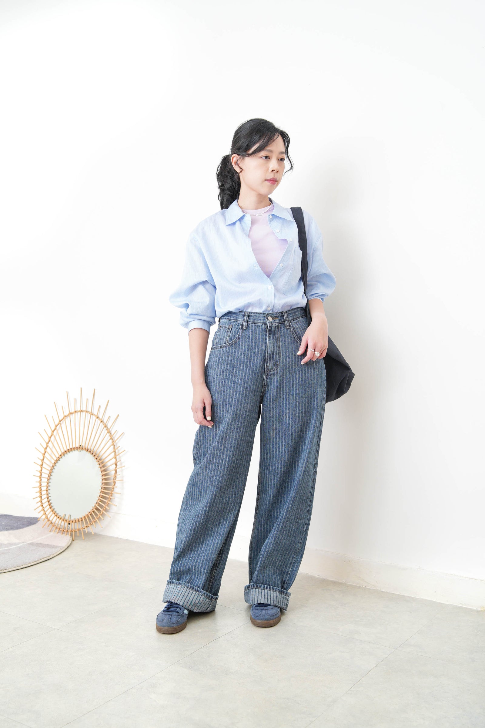 Blue stripes smooth silk shirt – hana.hana