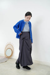 Cyan blue 100% wool cardigan in outline stitching