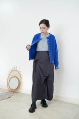 Cyan blue 100% wool cardigan in outline stitching