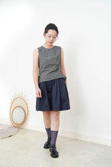 Black checked vest w/ waist pleats details