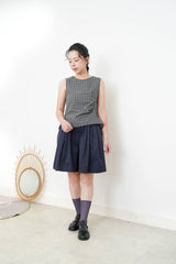 Black checked vest w/ waist pleats details