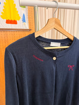 Navy red stitches button tee top