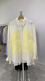 Cream long shirt with contrast patchwork pockets