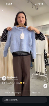 BLUE Crop sweater in premium wool 255BU