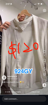 紫色雪紡襯衫，領口細節豐富