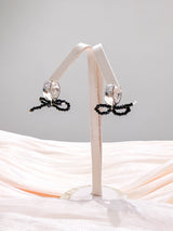 Black beads ribbon earrings