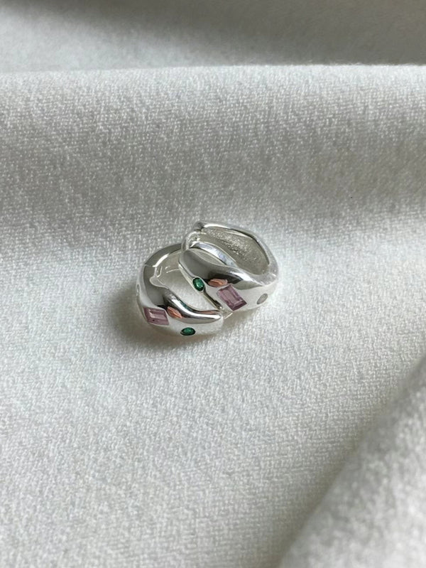 925 silver irregular earrings w/ stones