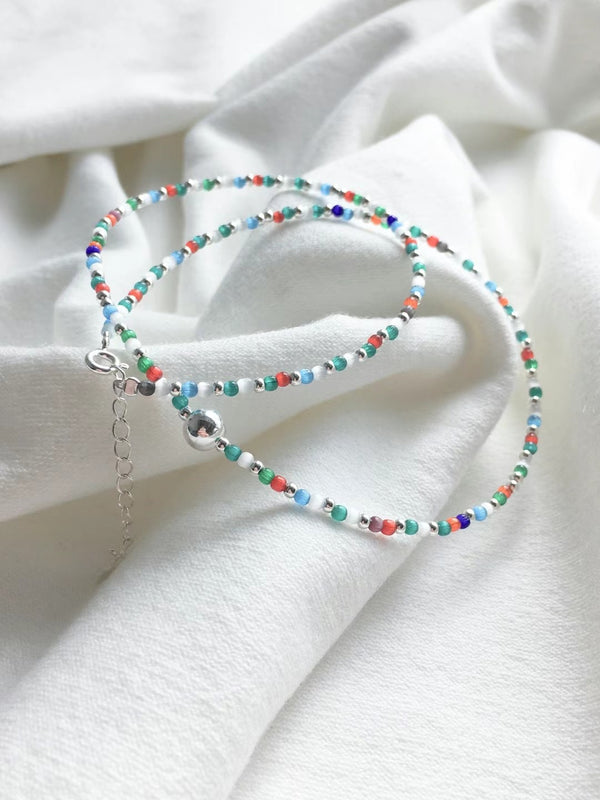 925 silver choker w/ colourful beads