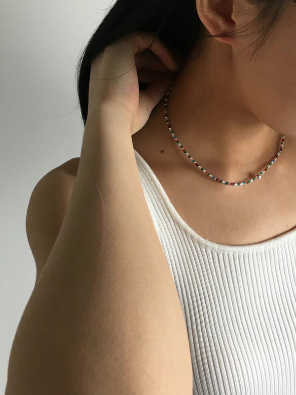 925 silver choker w/ colourful beads
