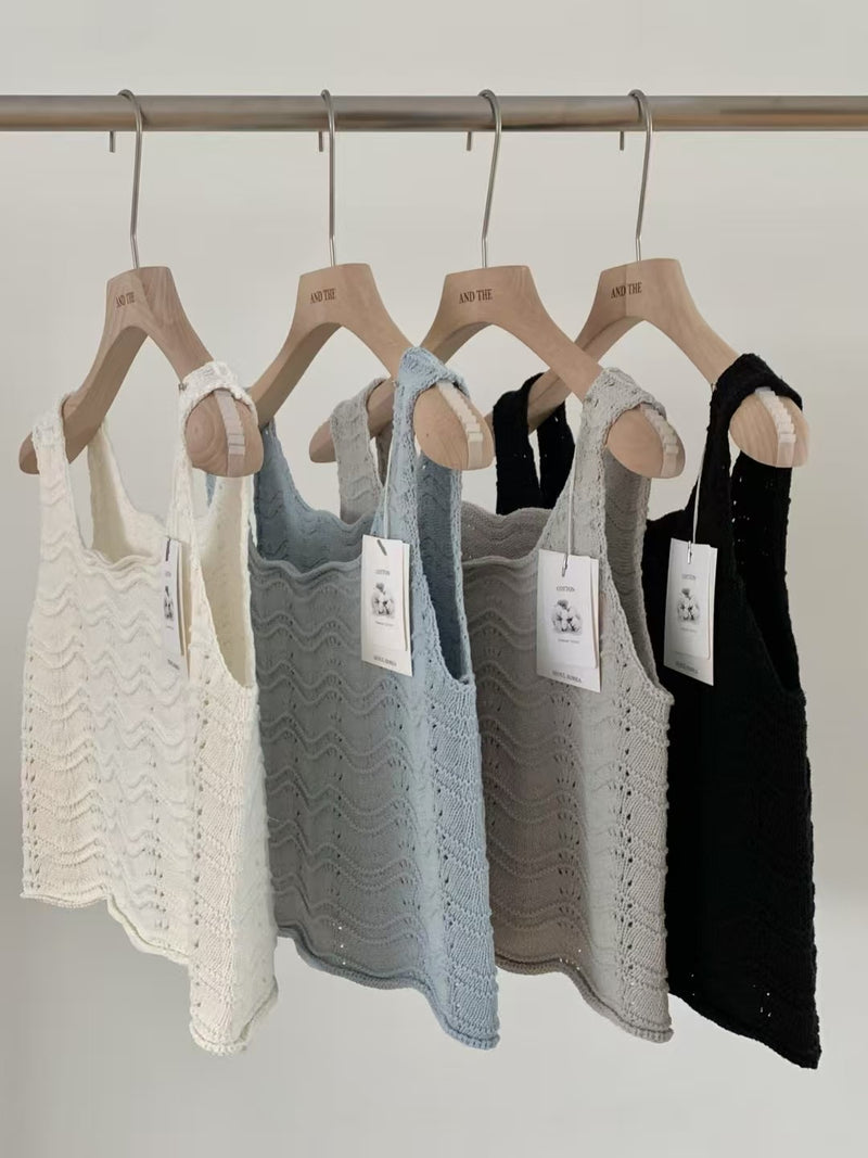 Black wavy texture crochet vest