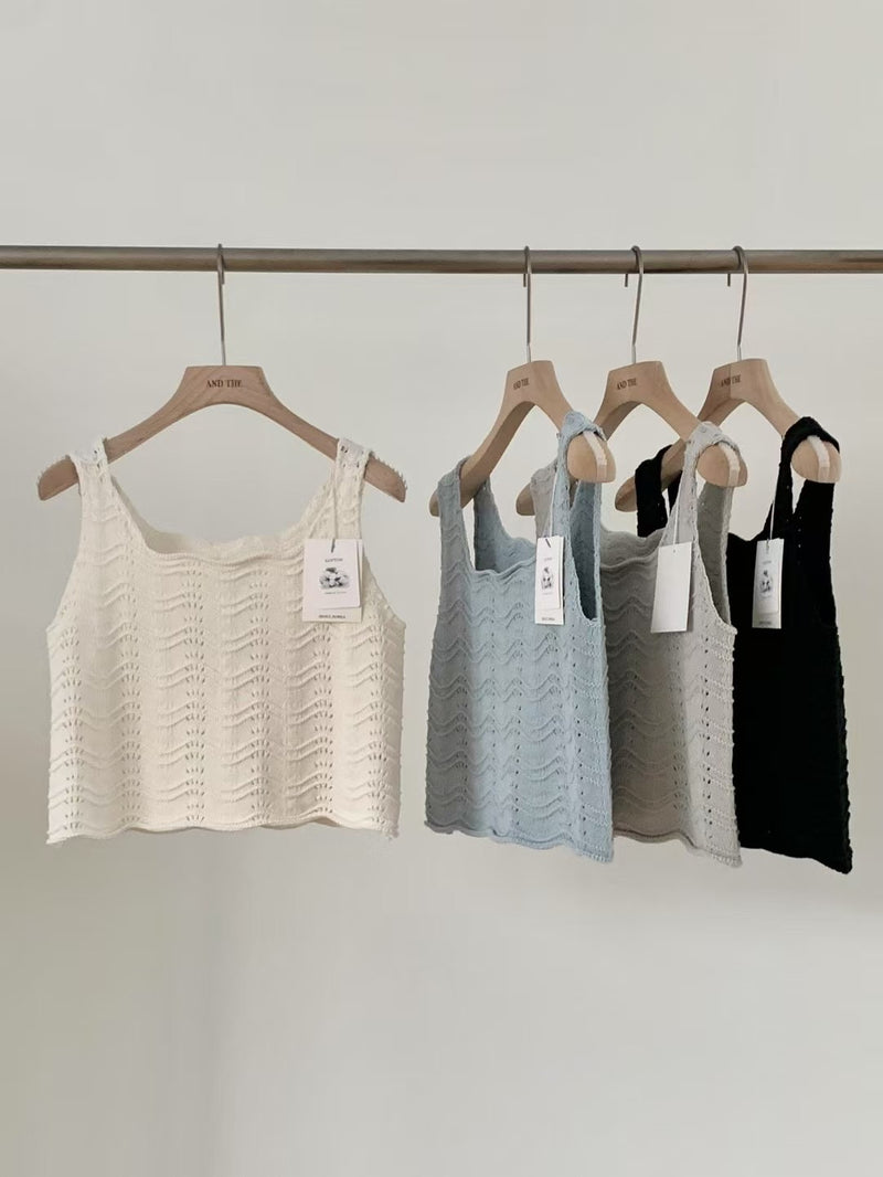 Black wavy texture crochet vest