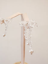 White transparent beaded ribbon earrings