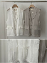 White sheer sleeveless premium blazer