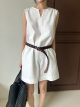 Navy v neck linen jumpsuit