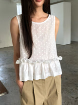 White dotted pattern vest w/ peplum hem