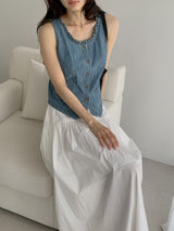 Denim vest w/ ruffle fringe