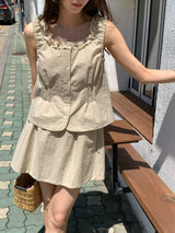 Beige Vest w/ ruffle trimming vest
