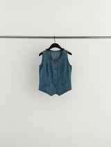 Denim vest w/ ruffle fringe