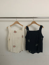 Navy square neck cami in cross embroidery