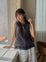 Grey 2 ways double layering linen vest w/ string