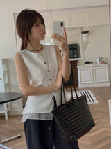 White 2 ways double layering linen vest w/ string