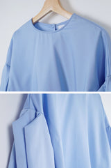sky blue shirt with pleats sleeves
