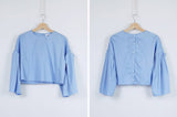 sky blue shirt with pleats sleeves