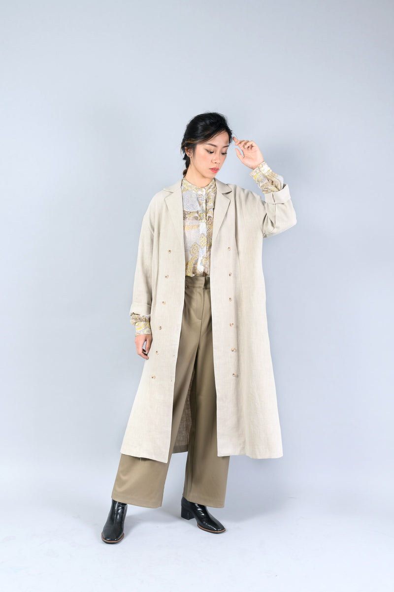 Wheat linen outer in double buttons